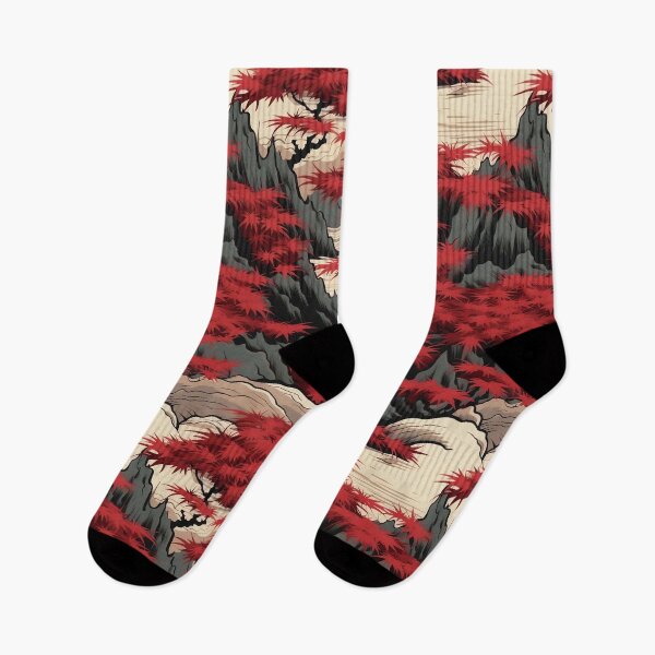 Item preview, Japanese Landscape of Red-Leaf Maple Tree Painting Seamless Pattern designed and sold by exitbird.