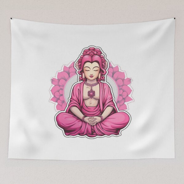 Artikelvorschau, Rosa Buddha-Statue, buddhistisches Symbol, Meditationsaufkleber für Zuhause entworfen und verkauft von MartynGrey.
