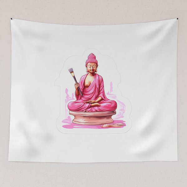 Artikelvorschau, Rosa Buddha-Statue, positiver heller Aufkleber, Heimdekoration entworfen und verkauft von MartynGrey.