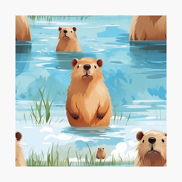 Cute capybara art, illustration seamless pattern Photographic