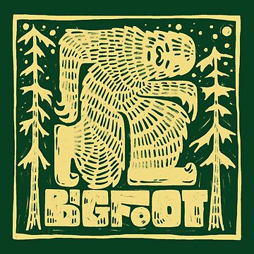 Aperçu de l'œuvre Impression de gravure sur bois Bigfoot Cryptid de greermiceli