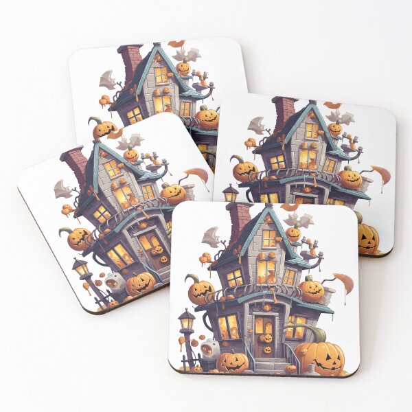 Item preview, Halloween Cute Cartoon Haunted House with Pumpkins (Image 1/20) designed and sold by DigitalArtify.