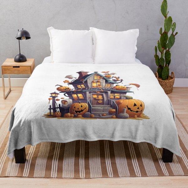 Item preview, Halloween Cute Cartoon Haunted House with Pumpkins (Image 1/20) designed and sold by DigitalArtify.