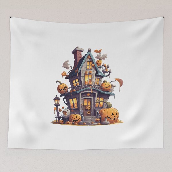 Item preview, Halloween Cute Cartoon Haunted House with Pumpkins (Image 1/20) designed and sold by DigitalArtify.