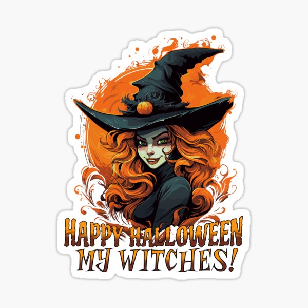 Red Haired Sassy Witch, Happy Halloween My Witches Sticker