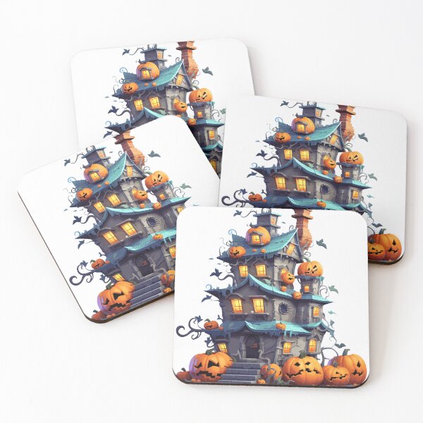 Item preview, Halloween Cute Cartoon Haunted House with Pumpkins (Image 2/20) designed and sold by DigitalArtify.