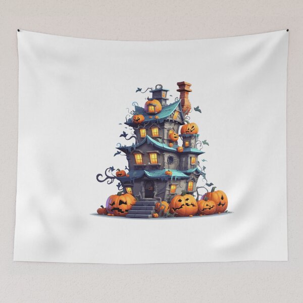 Item preview, Halloween Cute Cartoon Haunted House with Pumpkins (Image 2/20) designed and sold by DigitalArtify.