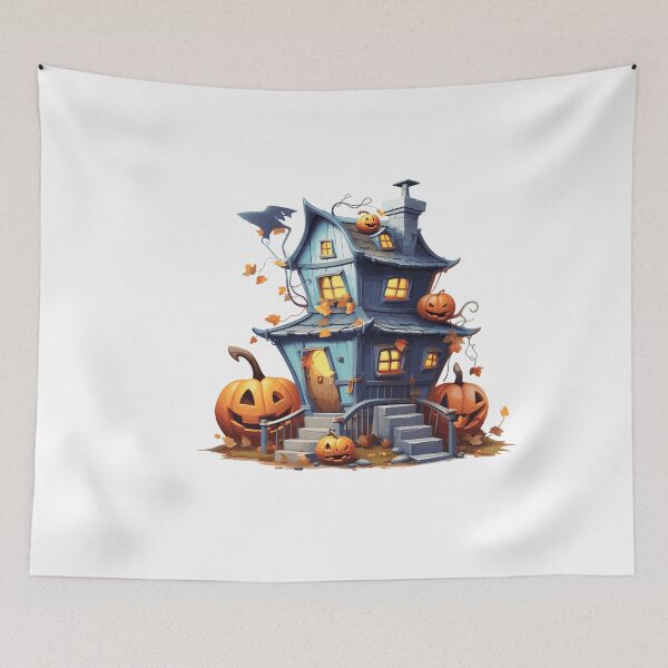Item preview, Halloween Cute Cartoon Haunted House with Pumpkins (Image 3/20) designed and sold by DigitalArtify.