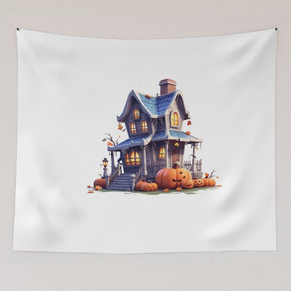 Item preview, Halloween Cute Cartoon Haunted House with Pumpkins (Image 5/20) designed and sold by DigitalArtify.