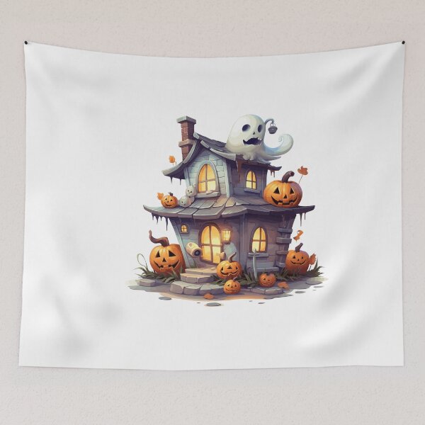 Item preview, Halloween Cute Cartoon Haunted House with Pumpkins (Image 6/20) designed and sold by DigitalArtify.