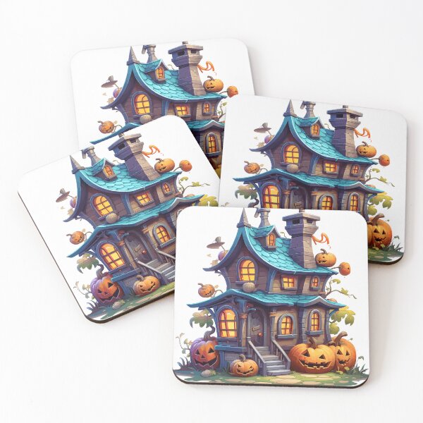 Item preview, Halloween Cute Cartoon Haunted House with Pumpkins (Image 7/20) designed and sold by DigitalArtify.