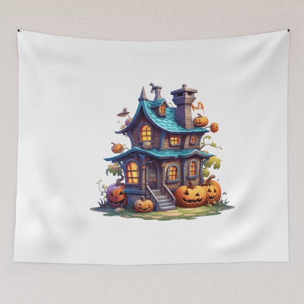 Item preview, Halloween Cute Cartoon Haunted House with Pumpkins (Image 7/20) designed and sold by DigitalArtify.