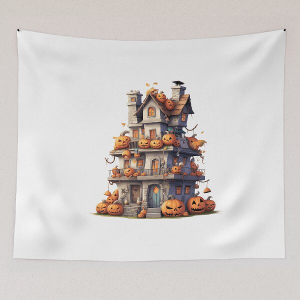 Item preview, Halloween Cute Cartoon Haunted House with Pumpkins (Image 8/20) designed and sold by DigitalArtify.
