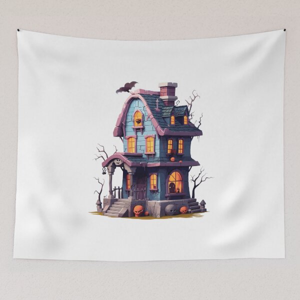 Item preview, Halloween Cute Cartoon Haunted House with Pumpkins (Image 11/20) designed and sold by DigitalArtify.