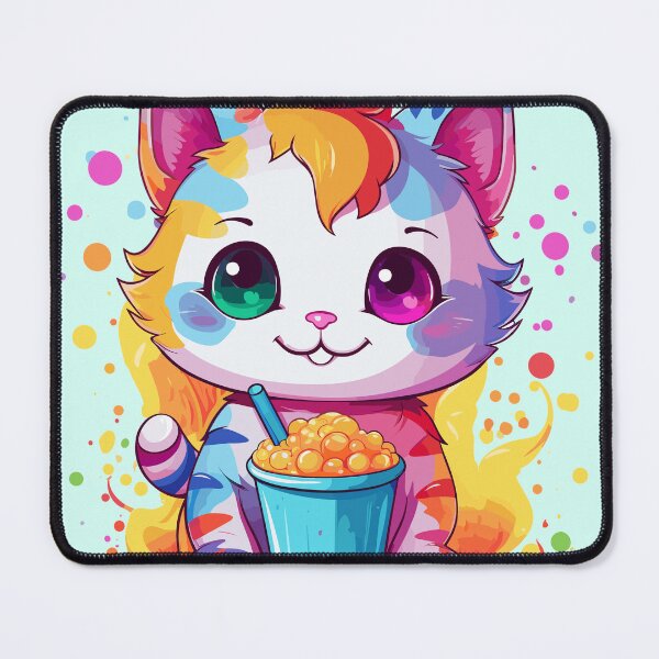 Item preview, Multicolor Kawaii Cat Drinking Boba Tea designed and sold by skullcap-prints.