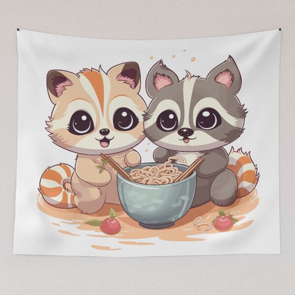 Artikelvorschau, Kawaii Waschbären, die Ramen essen entworfen und verkauft von skullcap-prints.