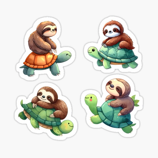 Item preview, Sloth Riding Turtle Sticker Pack Turtle Sloth Bundle Sloth Turtle Friends Sticker Set designed and sold by beansterp.