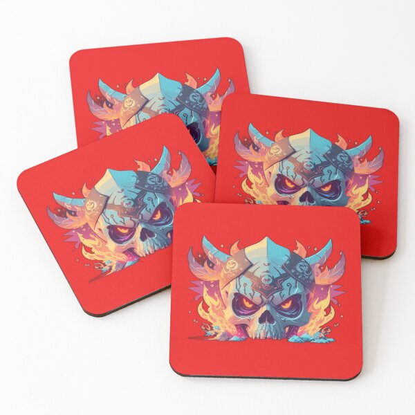 Item preview,  Flaming skull with horns and leaf decorations R designed and sold by MysticCranium.