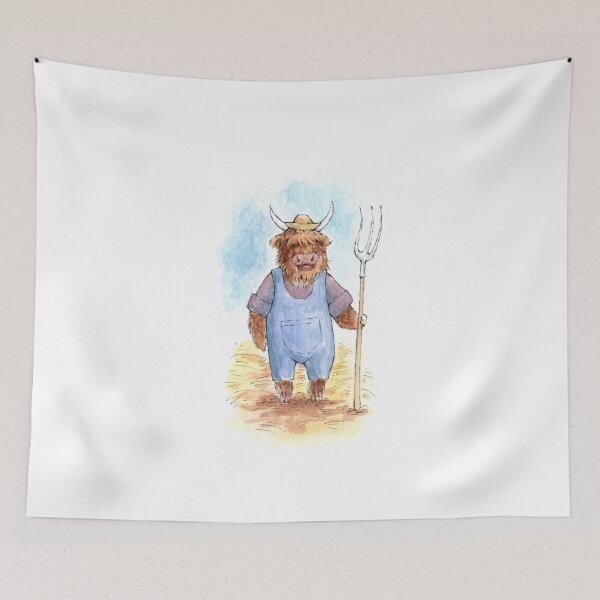 Item preview, Highland Cow Farmer Watercolour designed and sold by Brett Miley.