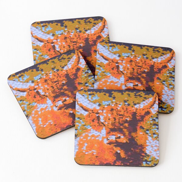 Item preview, Highland cow with the scottish flag, orange image, edited oil painting by Marina Daniluka designed and sold by MariDaniArt.