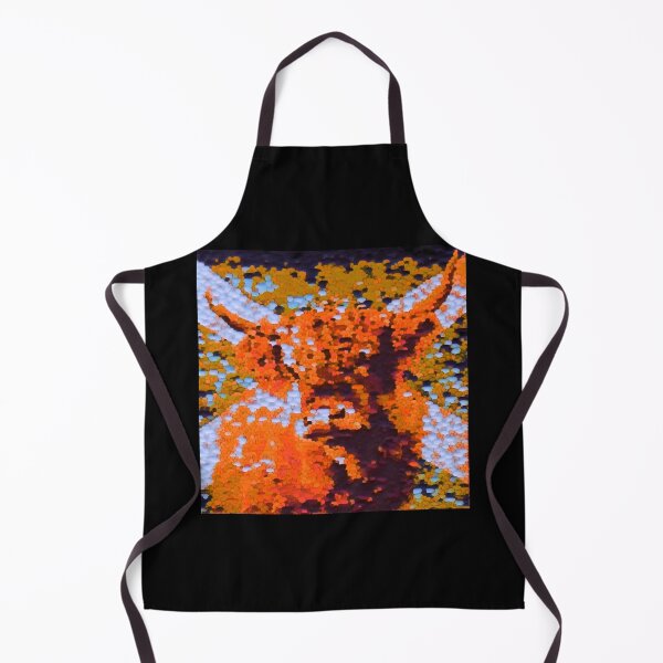 Item preview, Highland cow with the scottish flag, orange image, edited oil painting by Marina Daniluka designed and sold by MariDaniArt.