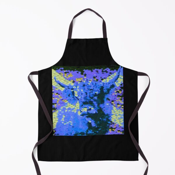 Item preview, Highland cow with the scottish flag, blue image, edited oil painting by Marina Daniluka designed and sold by MariDaniArt.