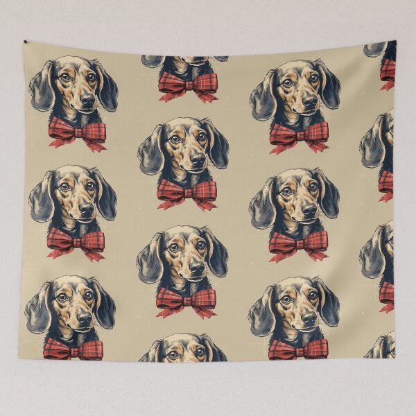 Item preview, Blue and Cream Dachshund Christmas Plaid Watercolor designed and sold by rafaeltto.