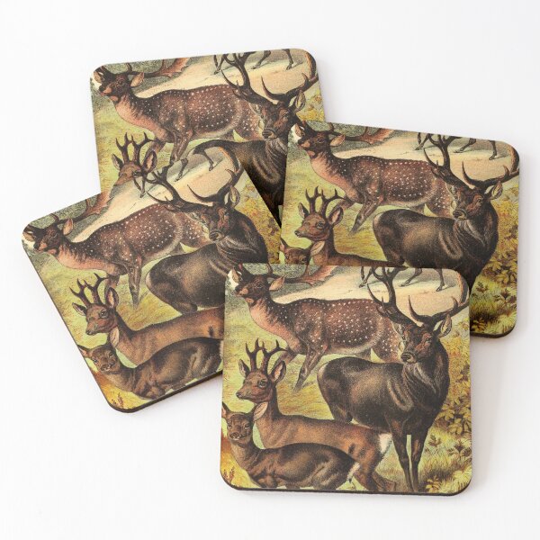 Item preview, Roebuck Fallow Mouse Deer and Stag in Grass Vintage Chromolithograph Painting Animal Lover Gift designed and sold by ElegantTeaTime.