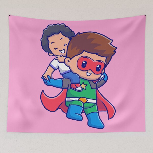 Item preview, Cute Superhero Floating with Kid Cartoon Vector Icon designed and sold by hjian8219.
