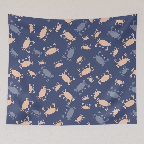 Item preview, Scandi style sea life crabs in denim blues and warm neutrals designed and sold by FrancesPoff.