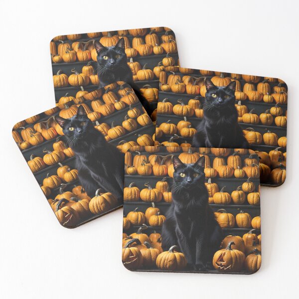 Item preview, Halloween illustration with a black cat and pumpkins designed and sold by 4Seasons.
