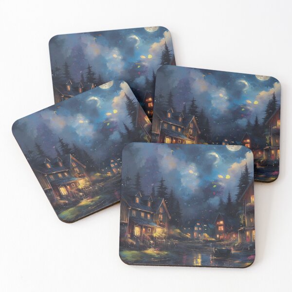 Item preview, An artistic image splashing colors at night in a charming rural town. designed and sold by Natcharee.