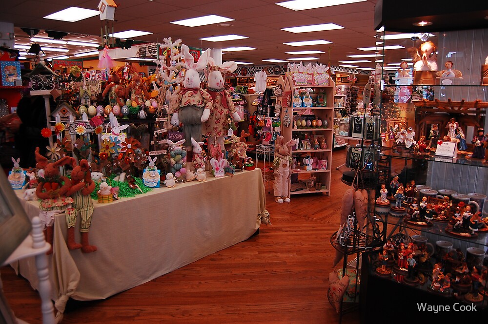"Bunnies, and knick knacks, sewing and ribbons, toys and books
