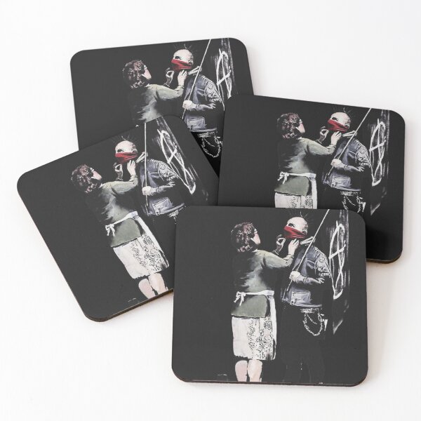 Item preview, Banksy graffiti mom and punk with anarchist flag Protest Don't forget to eat your lunch and make some trouble quote on beige and white background HD HIGH QUALITY ONLINE STORE   designed and sold by DeborahJRayner.
