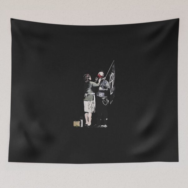 Item preview, Banksy graffiti mom and punk with anarchist flag Protest Don't forget to eat your lunch and make some trouble quote on beige and white background HD HIGH QUALITY ONLINE STORE   designed and sold by DeborahJRayner.