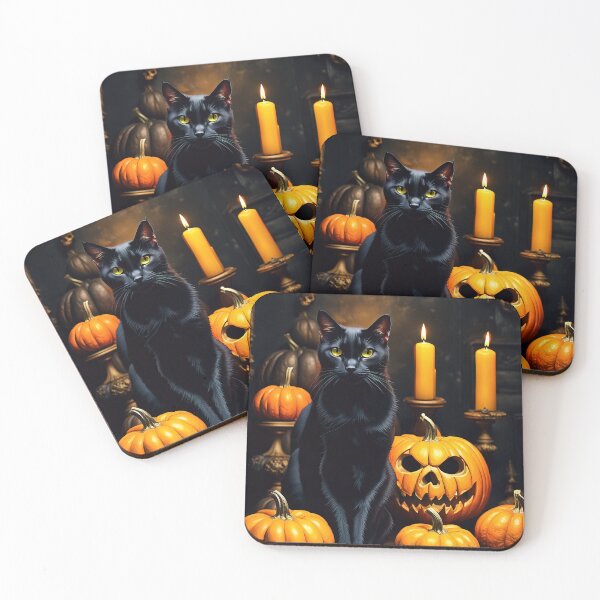 Item preview, Halloween illustration with a black cat and pumpkins designed and sold by 4Seasons.