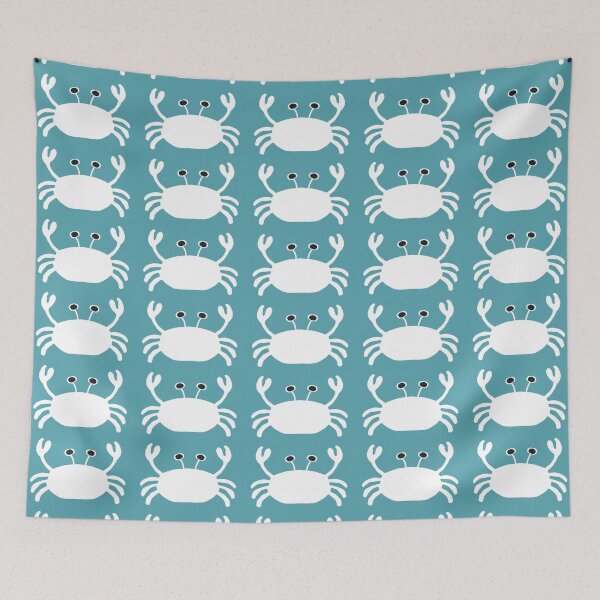 Item preview, White and black Crab on cool turquoise designed and sold by FrancesPoff.