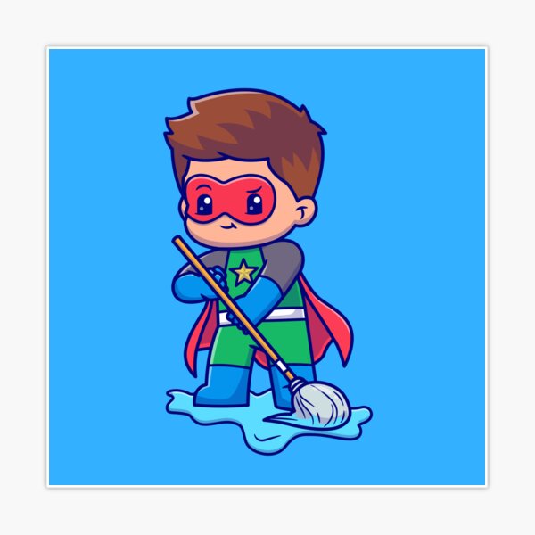 Mop And Bucket Vector Icon Illustration - Mop - Sticker