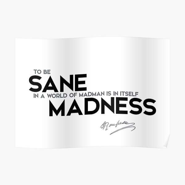 be sane, madman, madness - jean-jacques rousseau Poster