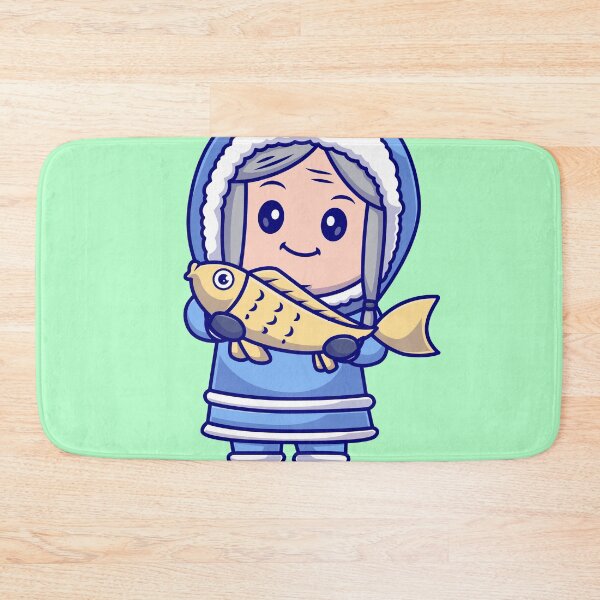 Item preview, Cute Grandmother Holding a Fish in Winter Cartoon Vector Icon designed and sold by hjian8219.