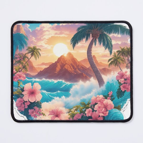 Item preview, The sea with beautiful waves is surrounded by coconut trees and flowers on the island. designed and sold by Natcharee.
