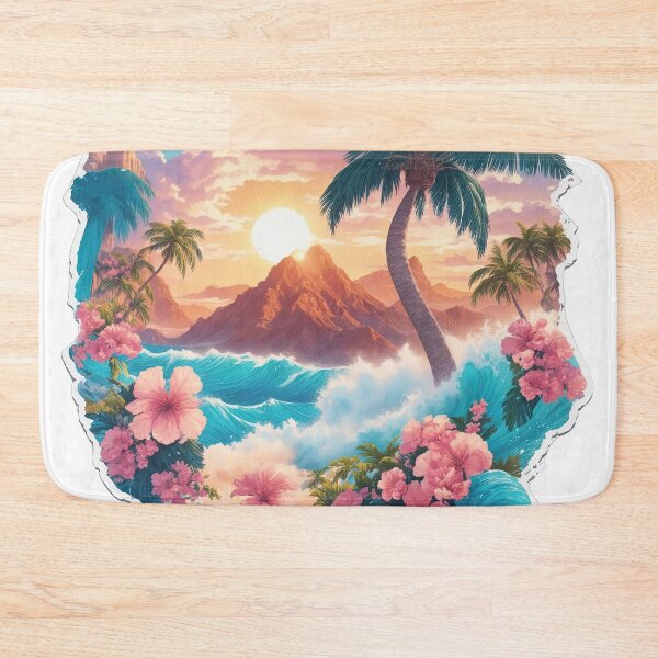 Item preview, The sea with beautiful waves is surrounded by coconut trees and flowers on the island. designed and sold by Natcharee.
