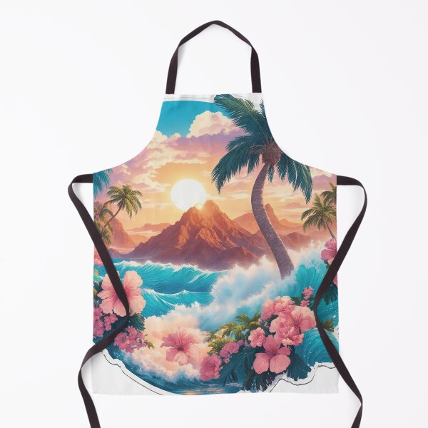 Item preview, The sea with beautiful waves is surrounded by coconut trees and flowers on the island. designed and sold by Natcharee.