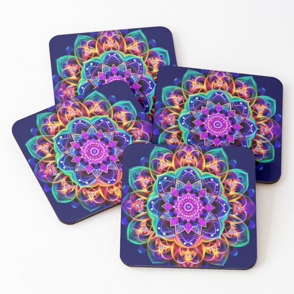 Item preview, Flower mandala fluorescent blue blacklight marigold designed and sold by Atelier-Arcano.