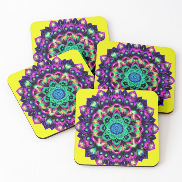 Item preview, Flower mandala fluorescent menta blacklight marigold designed and sold by Atelier-Arcano.