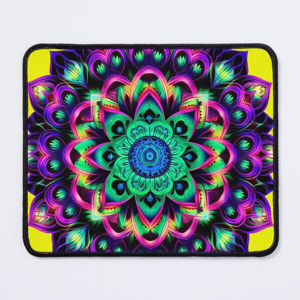 Item preview, Flower mandala fluorescent menta blacklight marigold designed and sold by Atelier-Arcano.