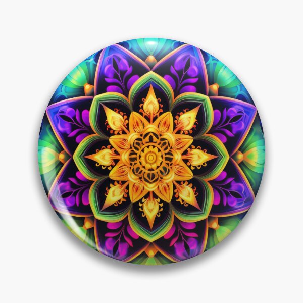 Item preview, Flower mandala fluorescent menta blacklight marigold designed and sold by Atelier-Arcano.