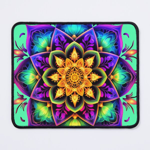 Item preview, Flower mandala fluorescent menta blacklight marigold designed and sold by Atelier-Arcano.