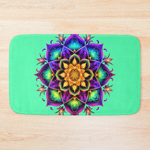 Item preview, Flower mandala fluorescent menta blacklight marigold designed and sold by Atelier-Arcano.