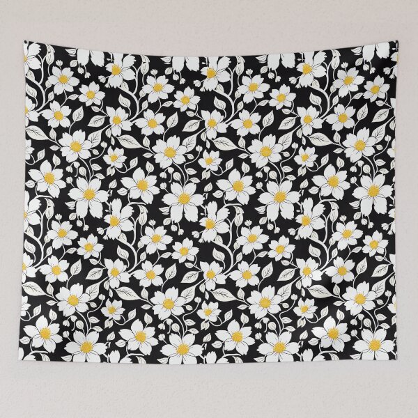 Item preview, Patrón sin costuras con flores blancas sobre fondo negro. designed and sold by APHIDAT-TA.
